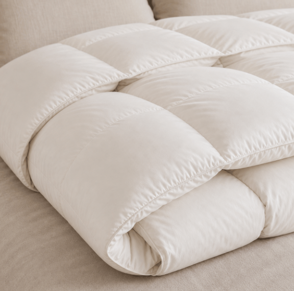 a down comforter with a linen shell